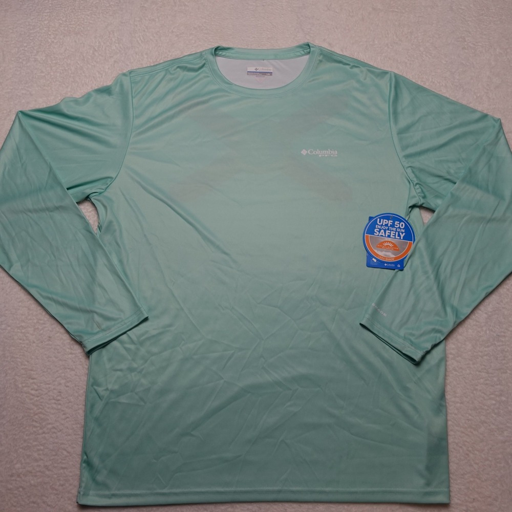 STAIN Columbia Terminal Tackle PFG LS Shirt Men L Aqua Blue Sun Protection